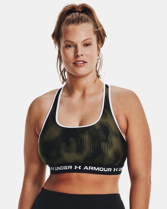 Women's Armour® Mid Crossback Printed Sports Bra in Green image number 4